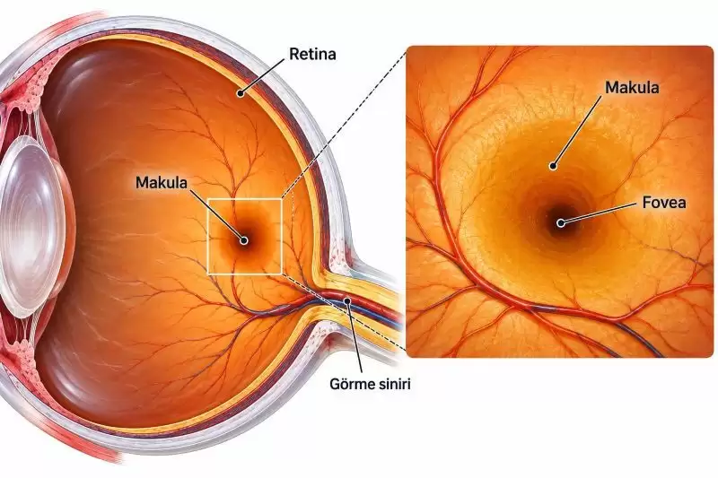 Retina, makula ve foveanın göz içindeki anatomik konumu